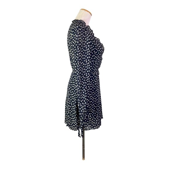 Reformation Size XS Daisy Print Wrap Mini Dress Sash Tie Navy Blue White - Picture 6 of 14